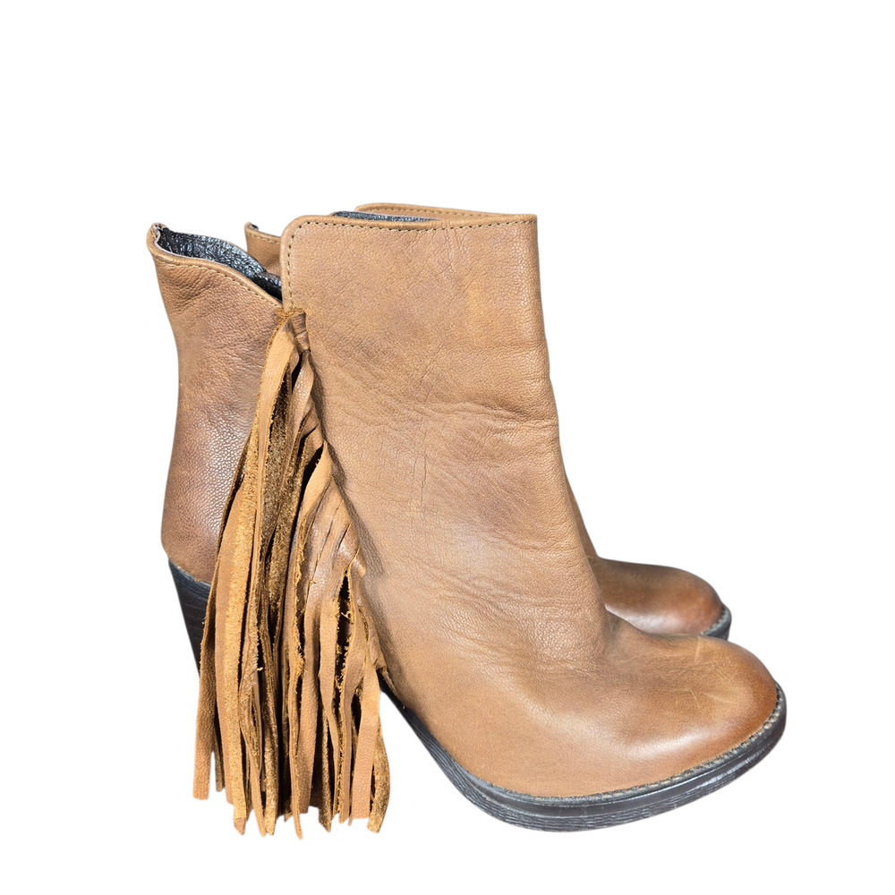 Steve Madden Boots Womens 7.5 Woodstock Fringe Zip Leather Western Festival Boho